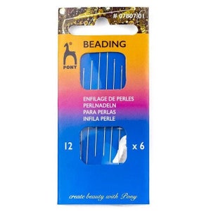 Pony Long Needles, 6 Beading Needles, Weaving Needles, Size 12, Needle Threader