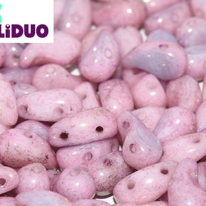 Zoliduo, ALABASTER LILA Luster, (rechte und linke Perle) Tschechisches Glas, 2-Loch, 5 x 8 mm, lila, pink, rosa, Beadweavng, (zdr16, zdL16)