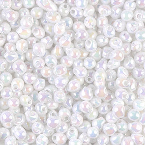 DP-471, White PEARL AB, Miyuki 3.4mm Drop Bead, glass, fringe beads, white, red, blue, yellow,kumihimo, weaving (db-75)