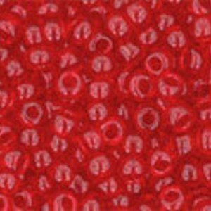 May include: A close-up image of a red, textured fabric with a repeating pattern of small circles. The fabric has a slightly shiny finish.