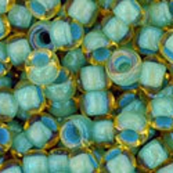 11/0, 8/0, 6/0,  #952, Inside-Color Rainbow Lt. TOPAZ/SEA Foam Lined, Toho Seed Bead, topaz, green, yellow, blue, sage, teal, gold, TR-952