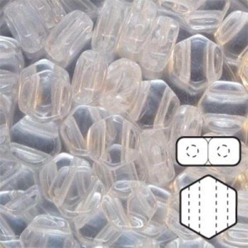 Beadweavng 2-hole Hexagon 6mm czech glass Honeycomb hex15 CRYSTAL bracelets, approx 30 beads per strand