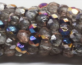 50, Crystal Infernal Etched, 3mm Czech, Round Fire Polished, Glass Beads, (3sp1)