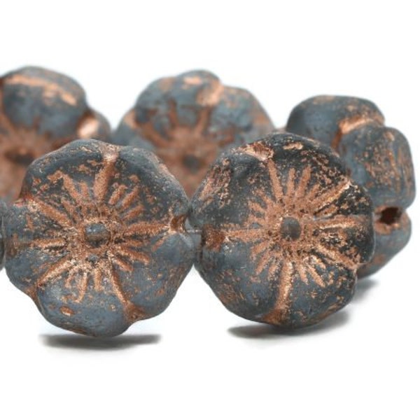 1529, 12mm Hibiscus Flower, Grey with an Etched Finish and a Copper Wash, (hb12-10)