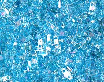 QTL-260, Transparent AQUA Ab, 5-15 grams, Miyuki, Quarter Tila Beads, 2 hole, 5x1.2x1.9mm, blue, aqua, silver, (qt62)