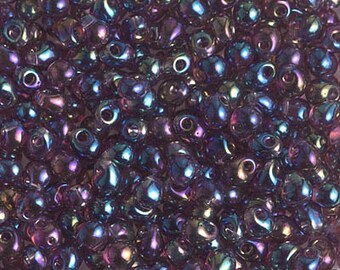 DP-294, Transparent Dark Smoky AMETHYST AB, Miyuki 3.4mm Drop Bead, purple, amethyst, red, glass, fringe beads, kumihimo, (db-130)