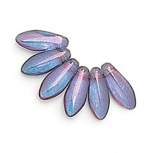 Lumi Amethyst, 3x11mm Daggers, 00030/15726, Side Drilled, Czech Glass Daggers, Mini Daggers, (md12)