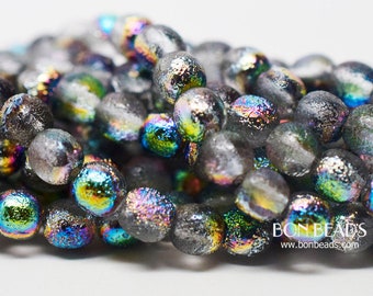 25 Beads,  6mm, Northern Lights Etched Druks, Round Druk, Czech Beads, (6duk16)