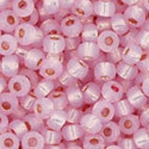 11/0, 8/0, 6/0, #PF2105, Rosa baby latteo foderato in argento, PermaFinish, Perlina Toho, speciale, rosa, TR-PF2105