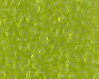 DP-143F, Matte Transparent CHARTREUSE,  Miyuki 3.4mm Drop Bead, glass, fringe beads, green, lime, yellow, lemon,  weaving  (db-133)