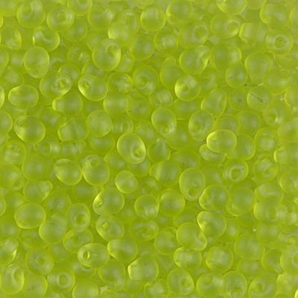 DP-143F, Matte Transparent CHARTREUSE,  Miyuki 3.4mm Drop Bead, glass, fringe beads, green, lime, yellow, lemon,  weaving  (db-133)