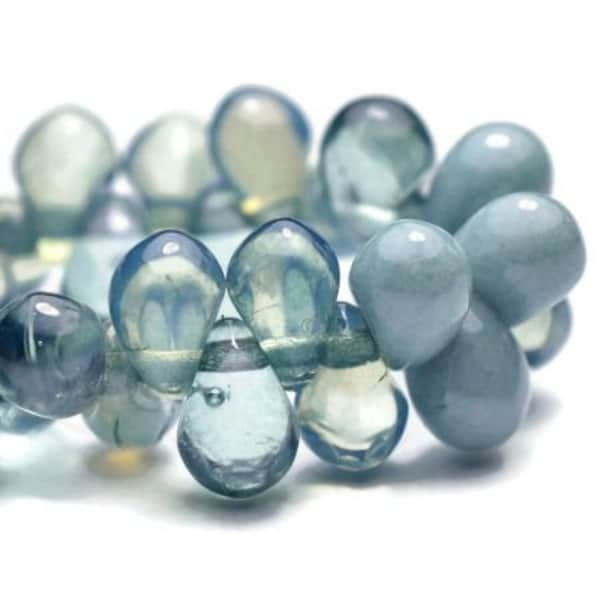 1404, Medium Sky Blue and Light Slate Blue Mix, 4x6, 6x4mm drop beads, Kumihimo, Knitting, Beadweaving,  (4x6-30)