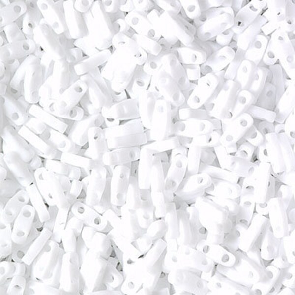 QTL-402F, Matte WHITE, 5-15 grams, Miyuki, Quarter Tila Beads, 2 hole, 5x1.2x1.9mm, white, opaque, alabaster, Beadweaving, (qt16)