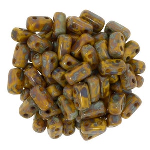 T93110, Sunflower Yellow Picasso, 3/6mm  CzechMates Brick, Two Hole, Czech beads, Beading, (BR36)