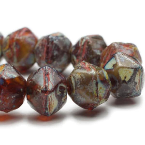 1304, 8mm, Amber with Heavy Picasso Finish, English Cut, Opaque, Transparent, Czech Glass Beads, (8m10)