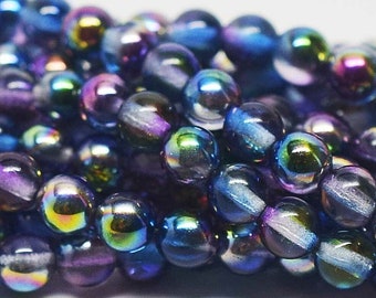 25 perles, 6 mm, Druks lisses myrtille magique, Druk rond, perles tchèques,(b) (6duk1)