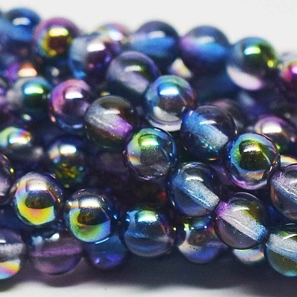 25 Beads,  6mm, Magic Blueberry Smooth Druks, Round Druk, Czech Beads, (6duk1)