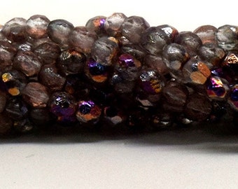 50, Crystal Infernal Etched, 4mm Czech, Round Fire Polished, Glass Beads, (4sp51)