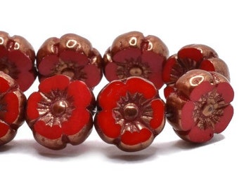 1301, 9mm Hibiscus Flower Scarlet Red with a Bronze Finish, (hb9-4)