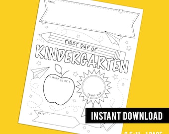 Erster Tag des Kindergartens Ausmalseite {DIGITAL DOWNLOAD}