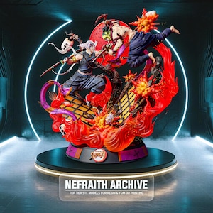 Uzui Tengen vs Gyutaro 3D STL Print File | Demon Slayer Battle Diorama Multiple Scales | High Detail Resin & FDM Anime Statue Model Download