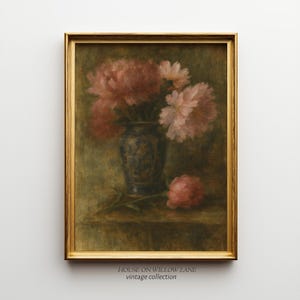 Pink Peony Wall Art | Vintage Still Life Floral Print | Classic Botanical Home Decor