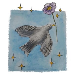 Carte oiseau pensée, condoléances