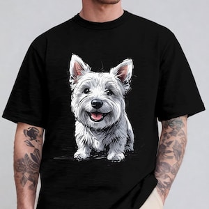Cute Westie Dog T-Shirt - West Highland Terrier Graphic Tee - Pet Lover Gift Shirt - Cartoon Westie Dog Shirt for Men & Women