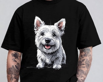 Cute Westie Dog T-Shirt - West Highland Terrier Graphic Tee - Pet Lover Gift Shirt - Cartoon Westie Dog Shirt for Men & Women