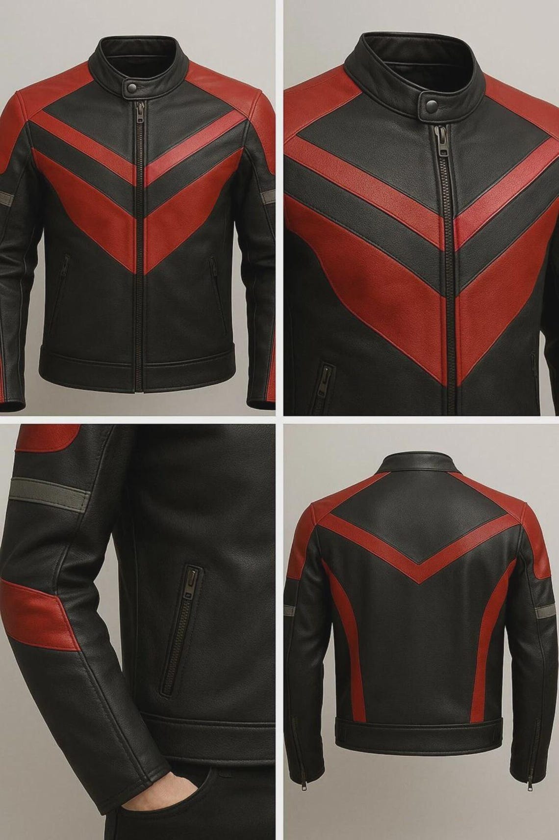 Jacket Vintage Arma Biker Leather Jacket Red Unisex – S main image 1