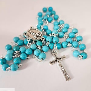 Turquoise Blue Rosary | Our Lady of Fatima Centerpiece and Crucifix