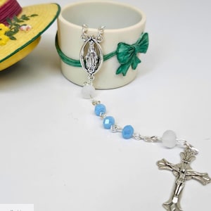 Miraculous Medal Rosary - Blue & White Crystal Beads | Catholic Rosary - First Communion Gift - Road to Rome Rosaries