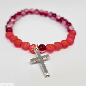 JESUS CHRIST Faith Bracelet - Red & Pink Beaded with Cross Charm - Christian Jewelry