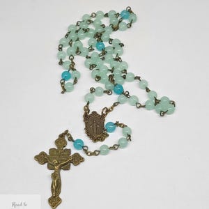 Antique Bronze and Blue Rosary | Catholic Handmade Rosary | Our Lady Centerpiece | Blue Glass Beads | Prayer Gift