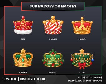 Holiday Crown Twitch Sub Badges | 6 Pack PNG
