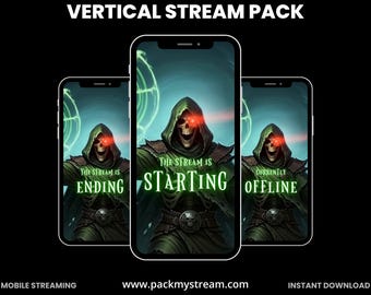 Green Grim Reaper Animated Vertical  Stream Pack | Gothic Twitch Overlay Kit  | Kick Overlay