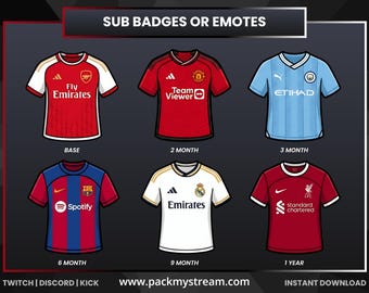 Soccer Jersey Twitch Sub Badges | Football Kit Stream Emotes Pack