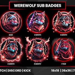 Red Wolf Twitch Sub Badges | Animated Streamer Pack (PNG)