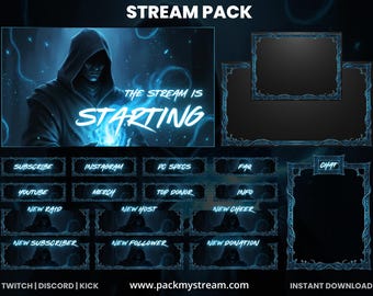 Blue Grim Reaper Animated Stream Pack | Gothic Twitch Overlay Kit