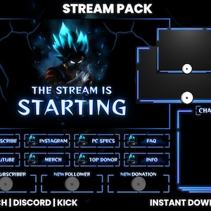 Blue Hair Anime Twitch Stream Pack | Obs Anime Twitch Screen Overlay | Chat Overlay | Twitch Alerts | Twitch Panel | OBS Compatible |