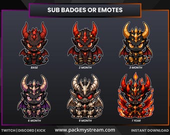 Red Dragon Sub Badges for Twitch, Kick  Discord | Cute Demon Monster Loyalty Badges, Bit Badges & Stream Emotes | Instant Digital Download