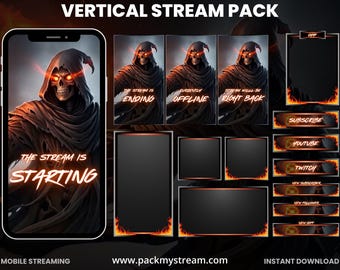 Grim Reaper Animated Vertical  Stream Pack | Gothic Twitch Overlay Kit  | Kick Overlay