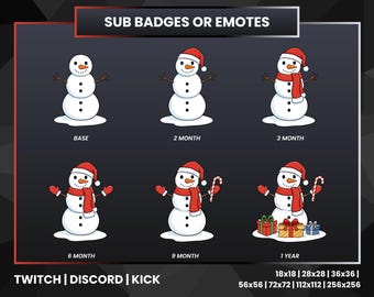 Festive Snowman Sub Badges for Streamers | Christmas Tiered Emote Pack