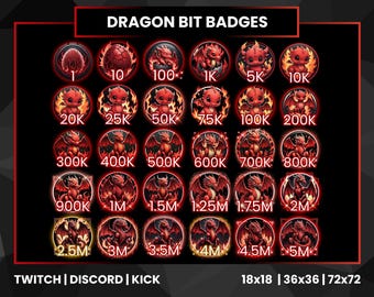 Insignias de bits de Red Dragon Evolution / Twitch, Discord, Kick (PNG)
