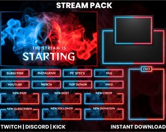 Neon Skull Twitch Stream Pack | Animated Overlay, Panels  | Kick Overlay | Kick Emotes