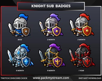 Cute Chibi Knight Sub Badges for Twitch, Kick & Discord | RPG Warrior Bit Badges