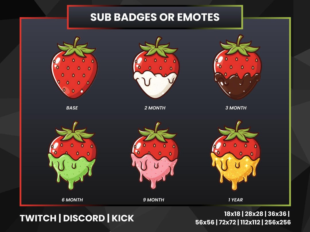 6x Strawberry Evolution Sub Badges for Twitch, Discord, and Kick Etsy