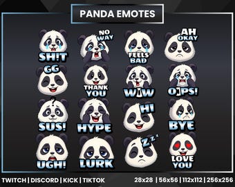 Panda Emotes Pack | Twitch, Discord, TikTok (PNG Digital Download)