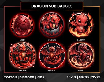 Red Dragon Evolution Sub Badges | Twitch, Discord, Kick (PNG) | loyalty Badges