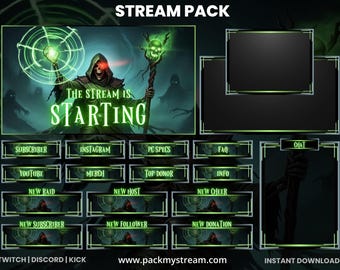 Green Grim Reaper Animated Stream Pack | Gothic Twitch Overlay Kit